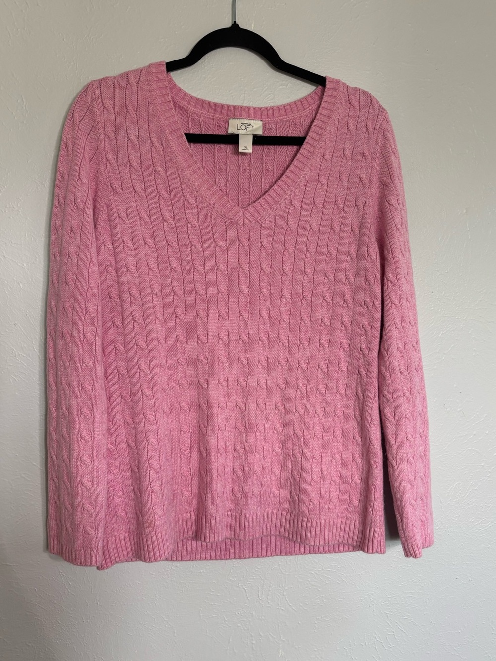LOFT Pink Cable V-Neck Sweater